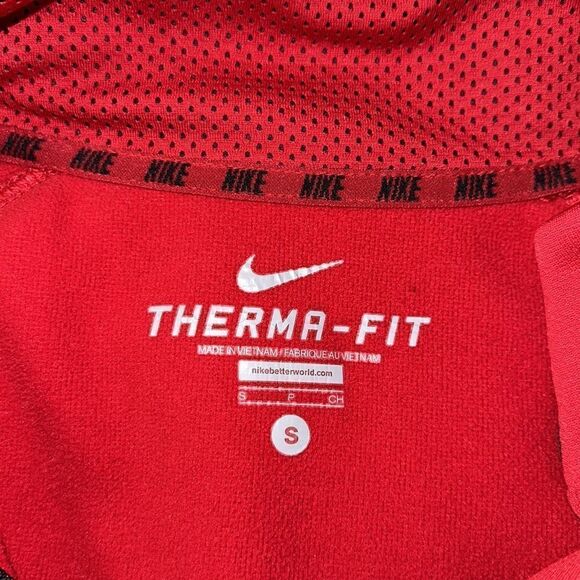 Nike S Therma-Fit Red Quarter Zip Fleece Interior Athletic Pullover Sweatshirt - Picture 11 of 13